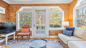 Télévision, cheminée, table de tennis de table