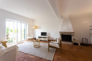 Televisión y chimenea