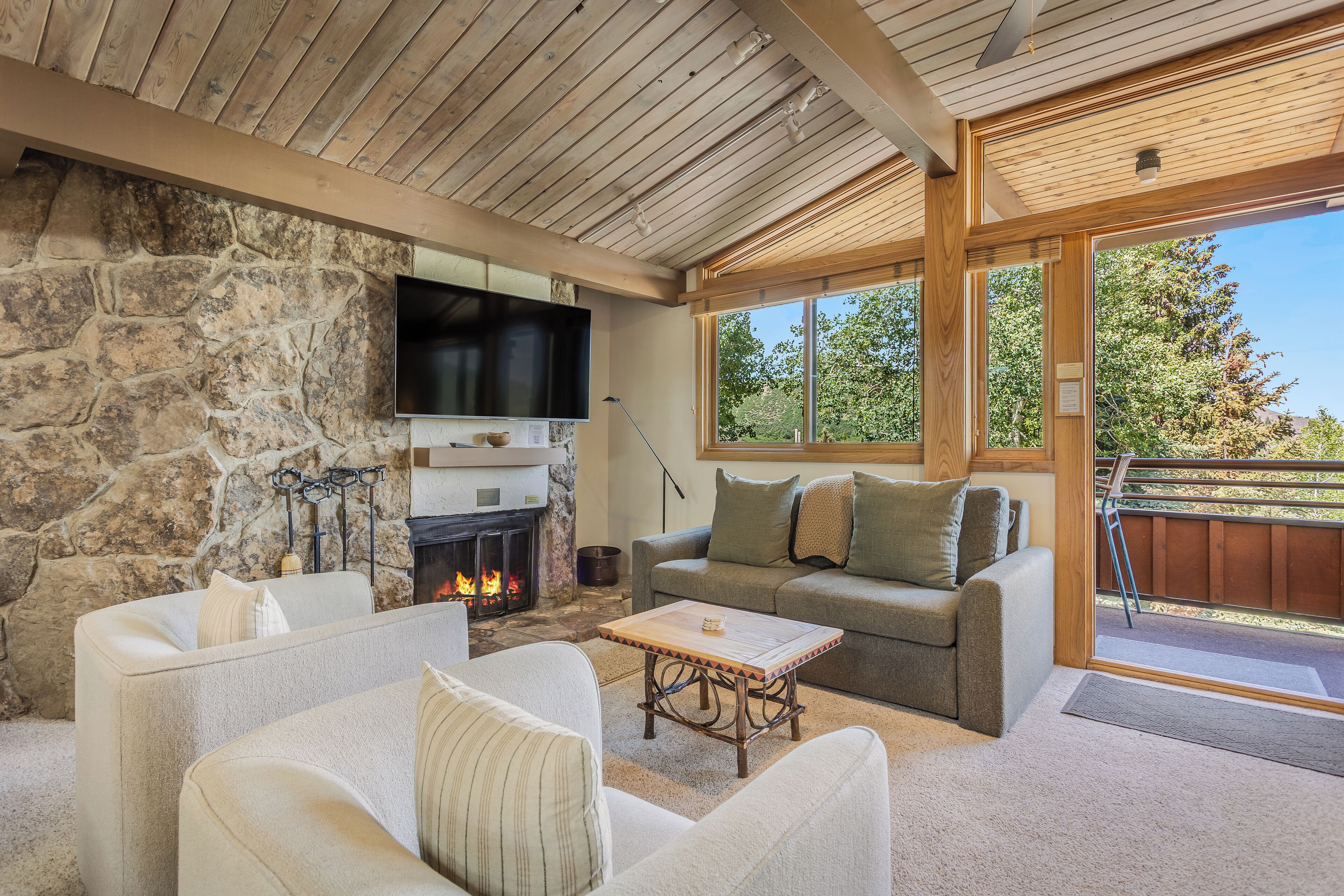 Smart TV, fireplace, DVD player