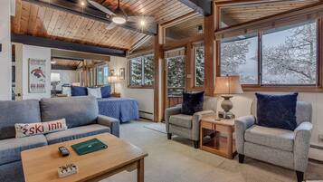 Smart TV, fireplace, DVD player