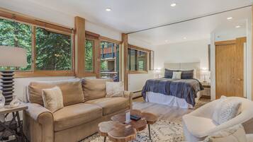 Smart TV, fireplace, DVD player