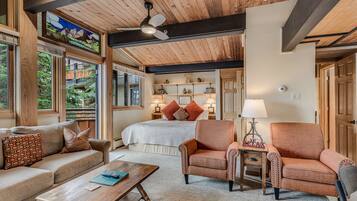 Smart TV, fireplace, DVD player