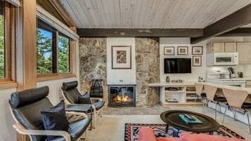 Smart TV, chimenea, reproductor de DVD