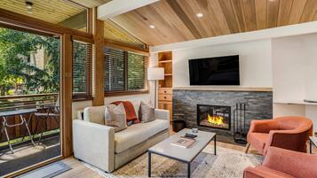 Smart TV, chimenea, reproductor de DVD