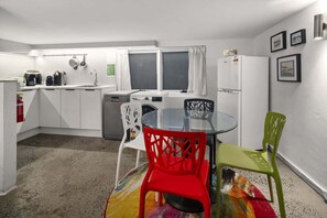 Fridge, microwave, dishwasher, coffee/tea maker