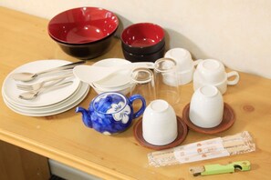 Fridge, stovetop, cookware/dishes/utensils