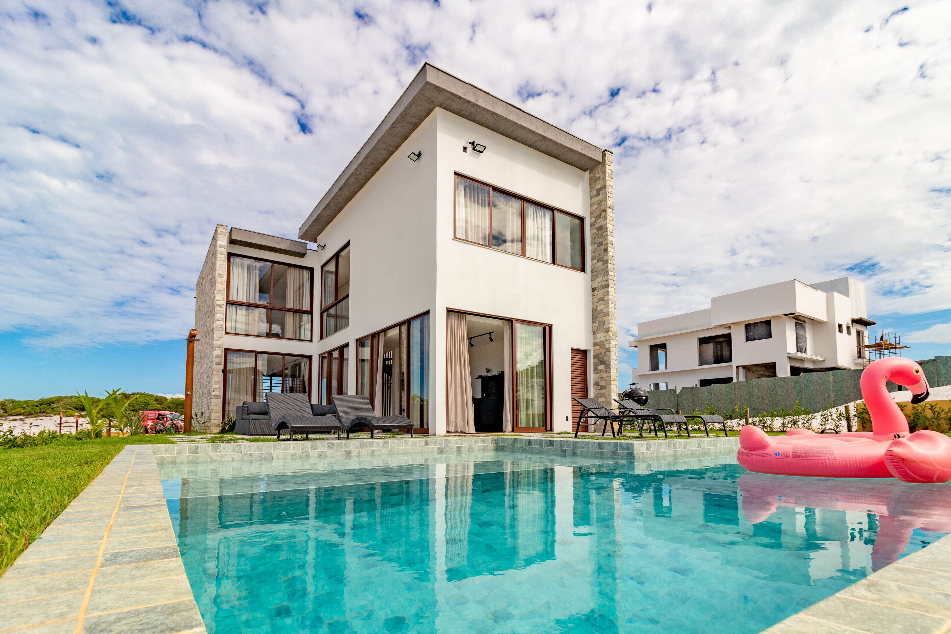 Outdoor pool, pool umbrellas, pool loungers