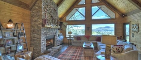 Smart TV, fireplace, DVD player, books