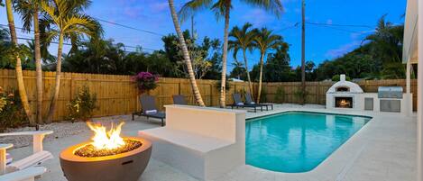 Piscine extérieure, piscine chauffée