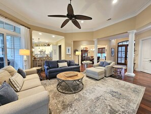 TV, fireplace, table football, ping pong