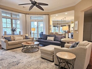 TV, fireplace, table football, ping pong