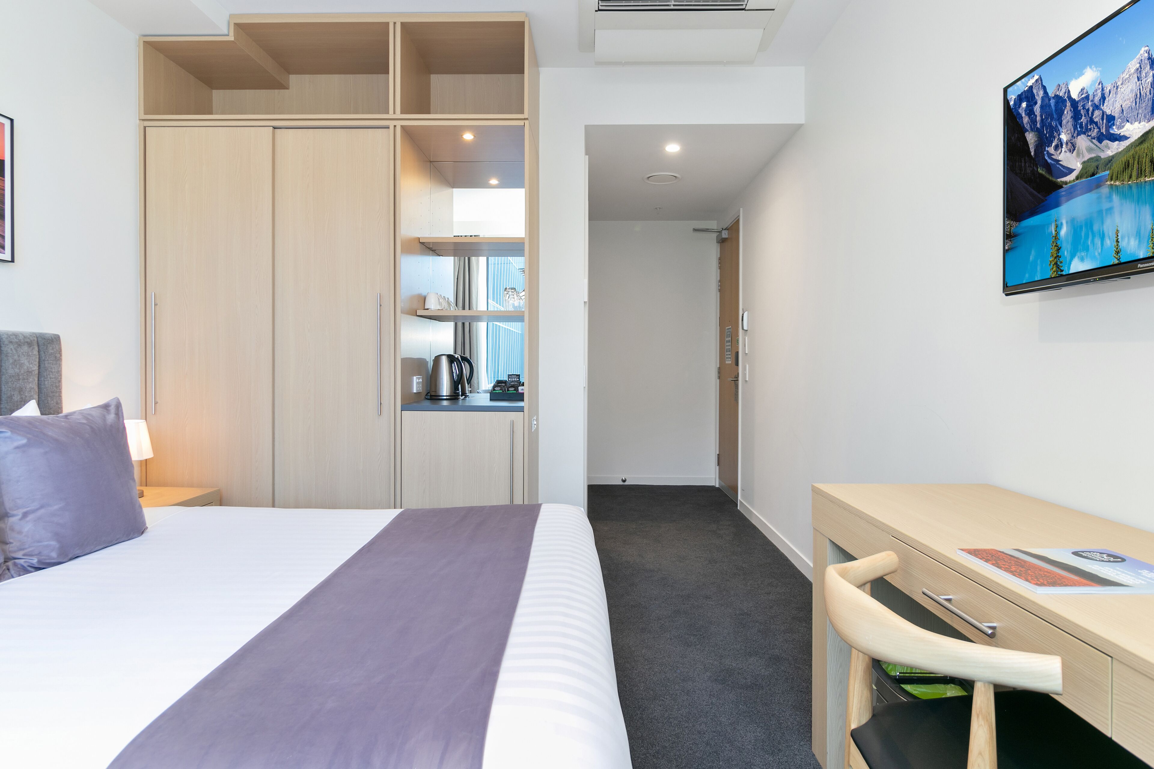 studio | minibar, desk, laptop workspace, blackout curtains