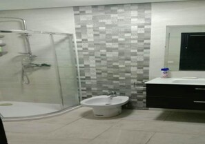 Shower, bidet, towels
