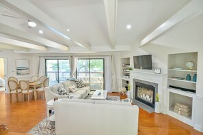 Smart TV, fireplace, stereo, printers