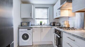 Fridge, microwave, oven, electric kettle