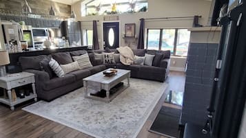 Smart TV, fireplace, foosball, table tennis