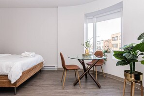 1 bedroom, desk, iron/ironing board, travel cot