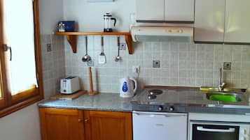Fridge, oven, stovetop, coffee/tea maker