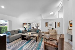 Smart TV, fireplace, offices, printers