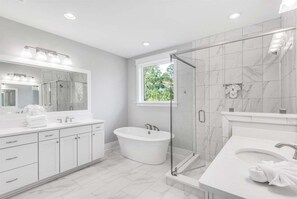 Bathtub, hair dryer, towels