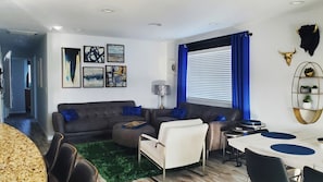 Smart TV, fireplace, offices, printers