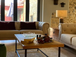 TV, fireplace