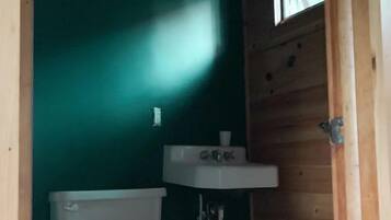 Shower, towels, soap, toilet paper