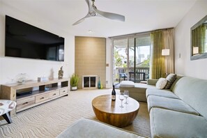 Smart TV, fireplace, ping pong