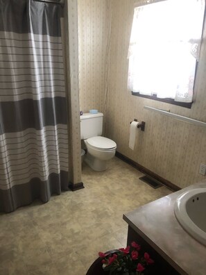 Ensemble douche/baignoire, sèche-cheveux, serviettes fournies, savon