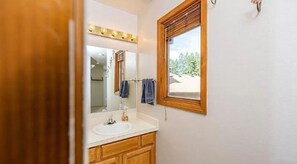 Combined shower/tub, soap, toilet paper