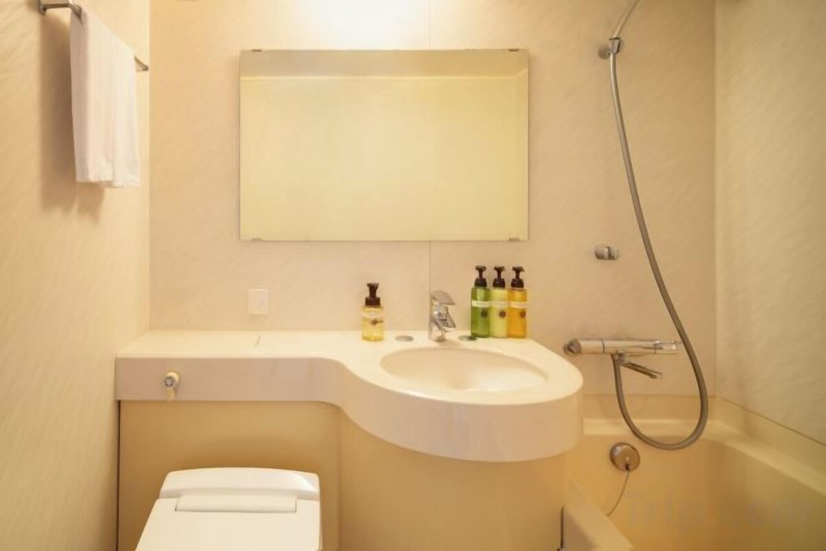 Combined shower/bathtub, free toiletries, hair dryer, slippers