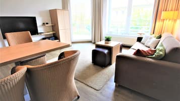 Smart-TV, DVD-Player, Bücher, Stereoanlage