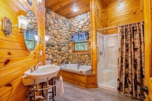 Shower, jetted bath, towels