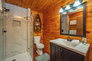Shower, towels - Dog Friendly Cabin w/ Hot Tub & Fire Pit (McHenry)