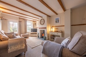 Televisión, chimenea y estéreo 