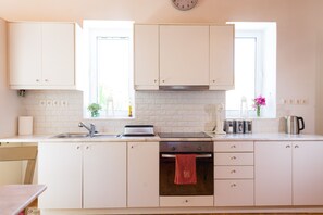 Fridge, microwave, oven, electric kettle