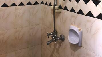 Chuveiro, secador de cabelo, toalhas de banho, sabonete