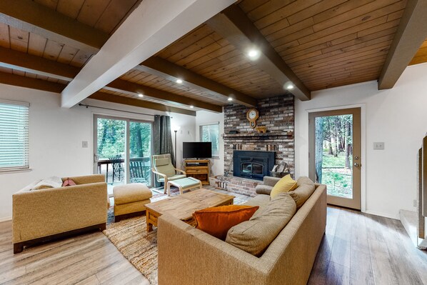 TV, fireplace, DVD player, books