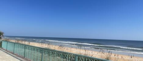 On the beach, sun-loungers, beach towels