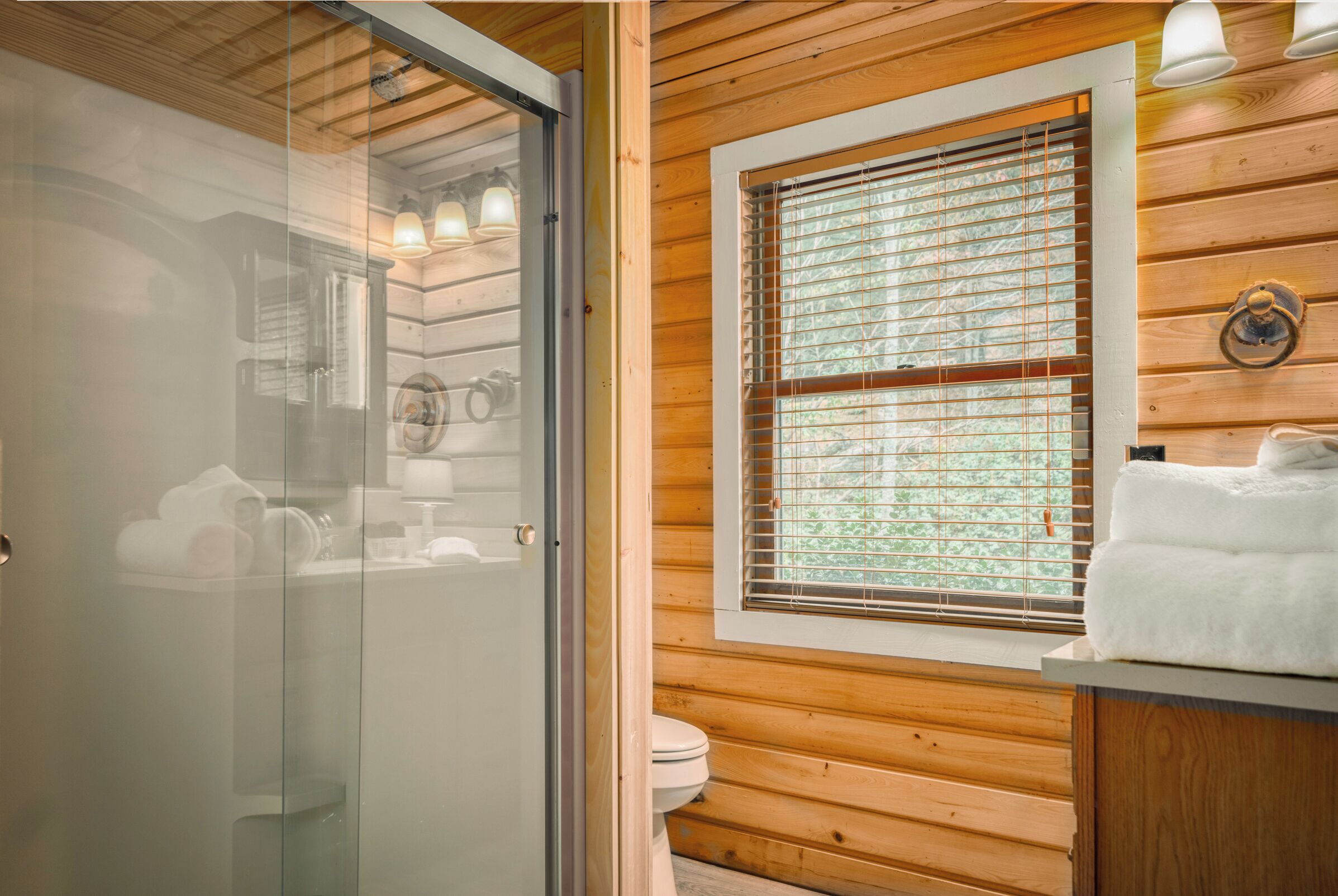 Combined shower/tub, hair dryer, towels, soap
