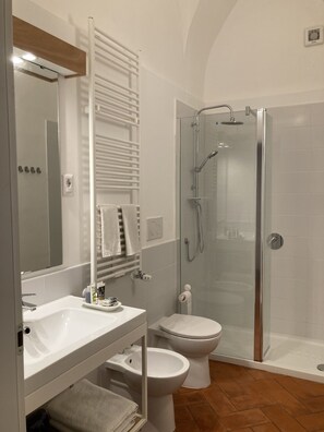 Dusche, Haartrockner, Bidet, Handtücher