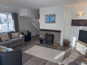 Télévision, cheminée, table de tennis de table