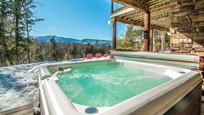 A hot tub with a view of mountains and trees. - Spectacular Views, Private Estate , Hot Tub, Close to Everything (Intervale)