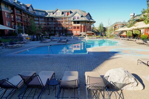 Utendørsbasseng, bassengparasoller og solsenger