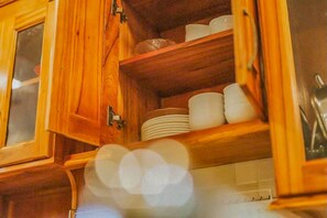 Combined shower/tub, hair dryer, towels, soap