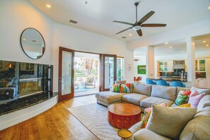 TV, fireplace, offices