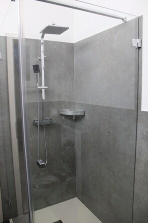 Douche, séchoir à cheveux, serviettes fournies, papier de toilette