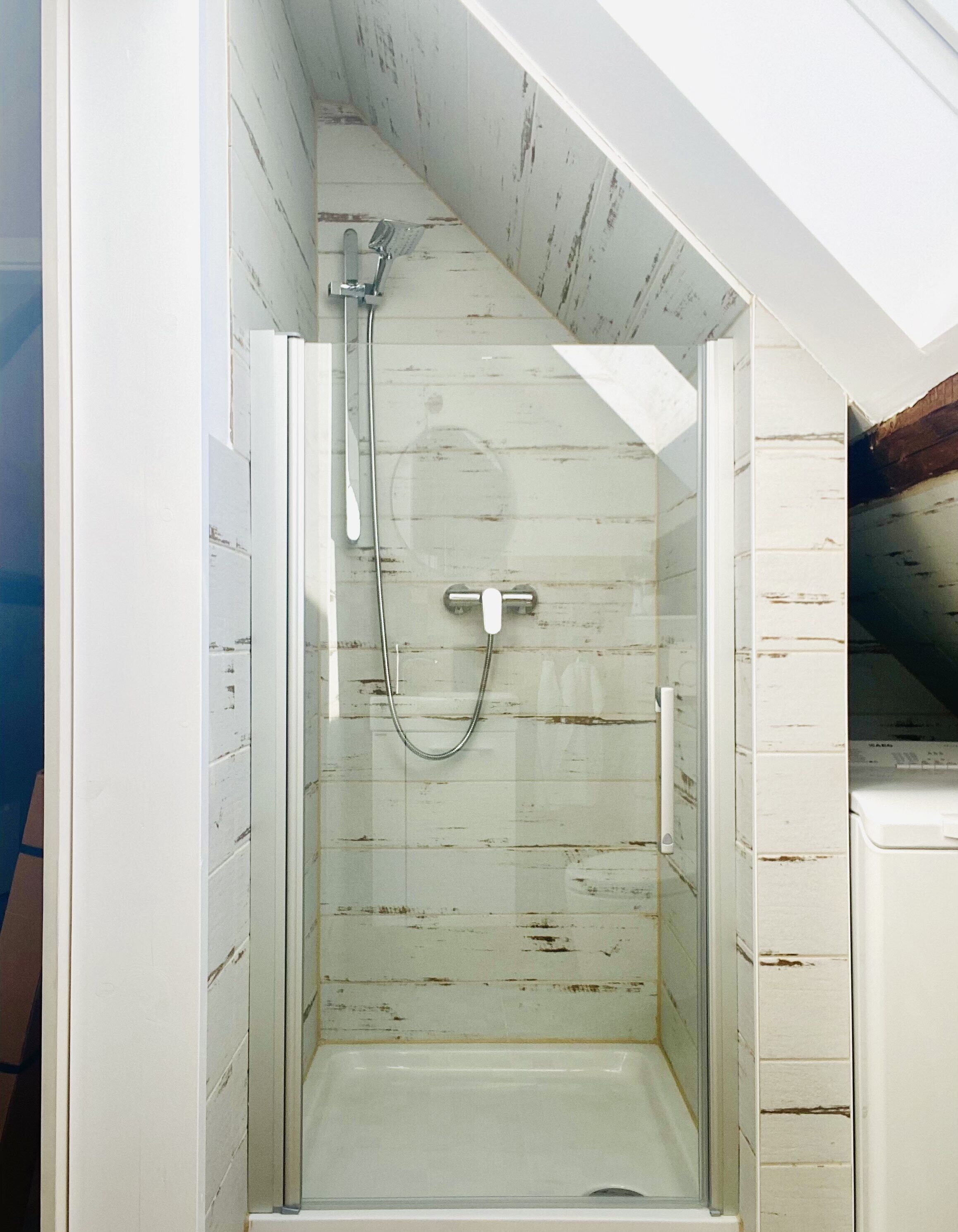 Dusche, Haartrockner, Handtücher, Seife