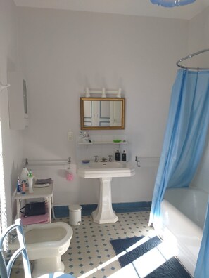 Duschwanne, Haartrockner, Bidet, Handtücher