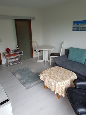 Fernseher, DVD-Player, Bücher, Musikbibliothek